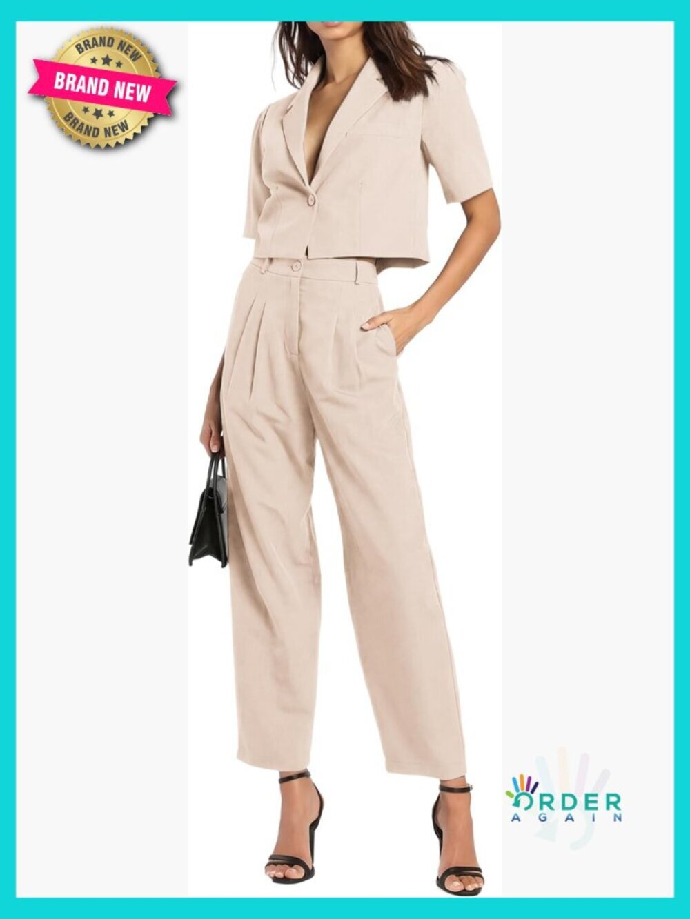 Cropped Blazer and Wide Leg Pants Set Business Casual Office Outfit